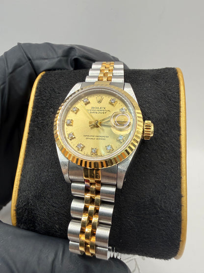 Rolex Datejust 26mm 69173 1994 Factory Champagne Gold Diamond Dot Dial
