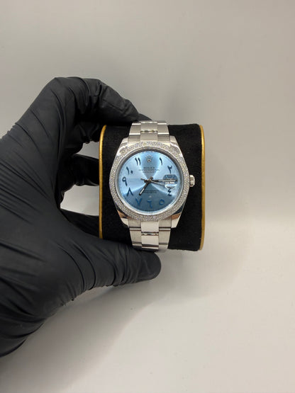 Rolex Datejust 41mm 126300 2021 Custom Ice Blue Arabic Dial & Oyster Bracelet