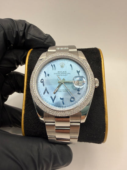 Rolex Datejust 41mm 126300 2021 Custom Ice Blue Arabic Dial & Oyster Bracelet