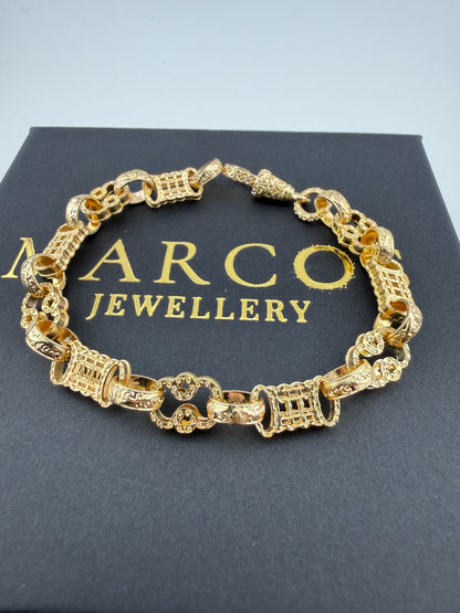 9ct Gold Stars & Bars Bracelet 7.25" 8mm 12.51g