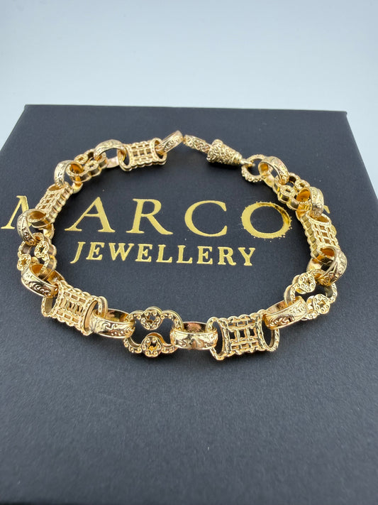 9ct Gold Stars & Bars Bracelet 7.25" 8mm 12.51g