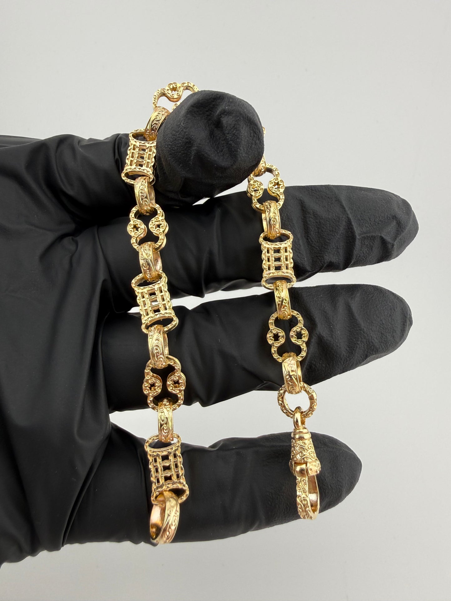 9ct Gold Stars & Bars Bracelet 7.25" 8mm 12.51g