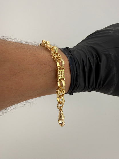 9ct Gold Stars & Bars Bracelet 7.25" 8mm 12.51g