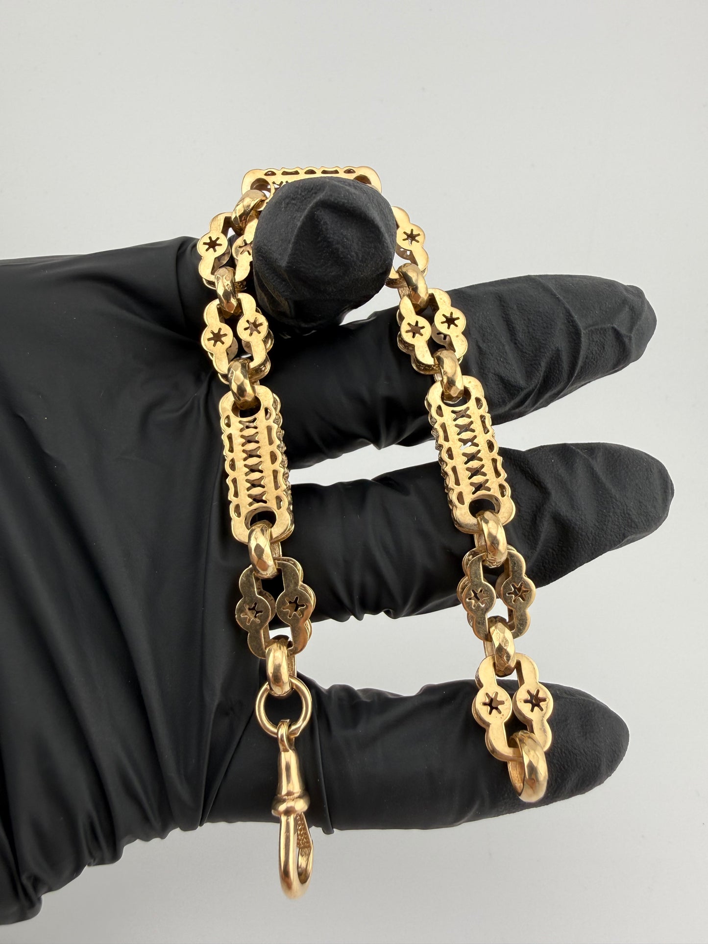 9ct Gold Stars & Bars Bracelet 8.5" 10.5mm 20.19g