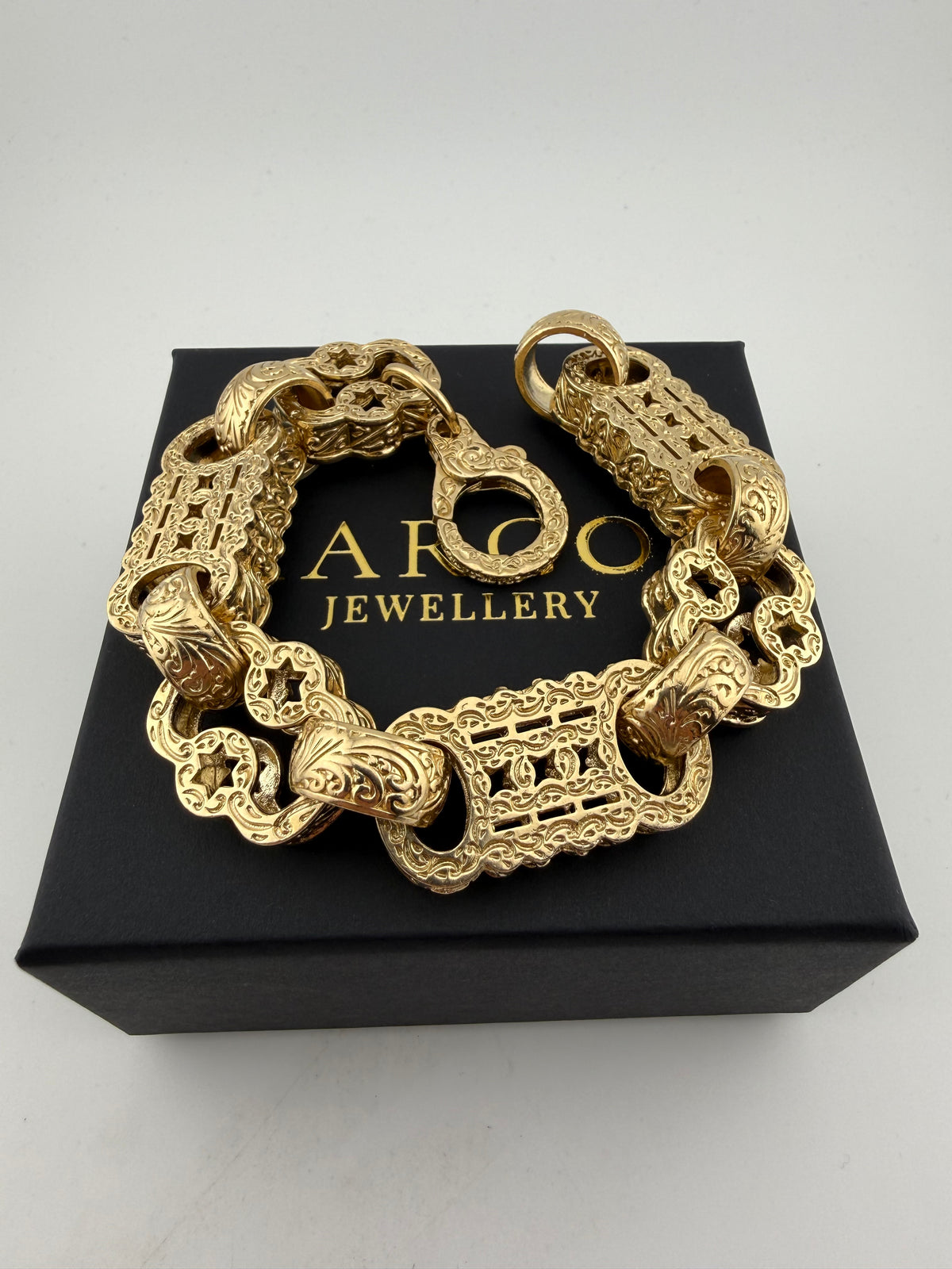 9ct Gold XL Stars & Bars Bracelet 10" (fits 9") 22mm 141.8g