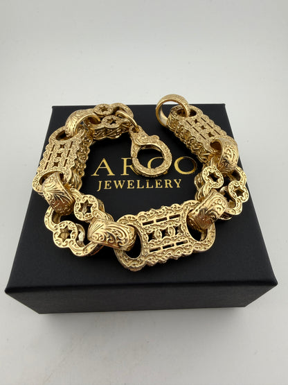 9ct Gold XL Stars & Bars Bracelet 10" (fits 9") 22mm 141.8g