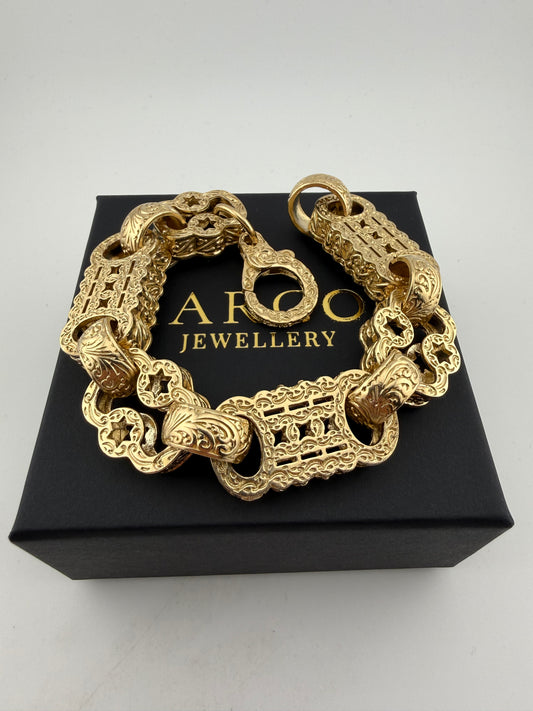 9ct Gold XL Stars & Bars Bracelet 10" (fits 9") 22mm 141.8g