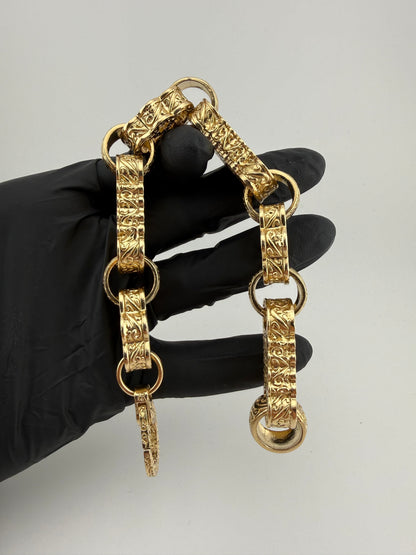 9ct Gold XL Stars & Bars Bracelet 10" (fits 9") 22mm 141.8g