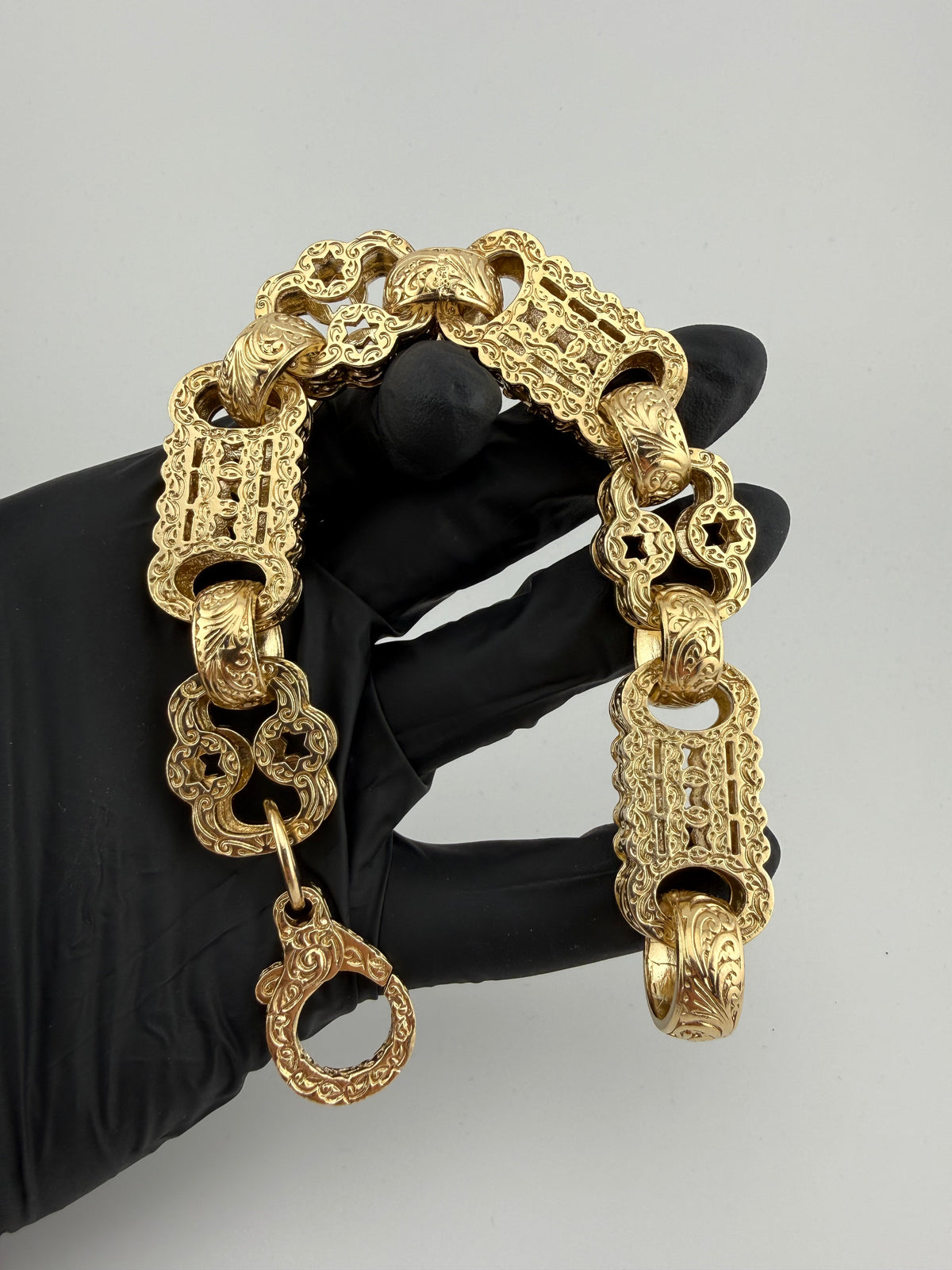 9ct Gold XL Stars & Bars Bracelet 10" (fits 9") 22mm 141.8g