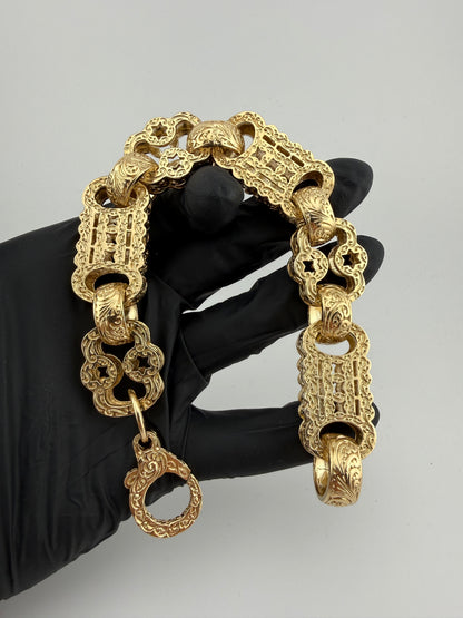 9ct Gold XL Stars & Bars Bracelet 10" (fits 9") 22mm 141.8g
