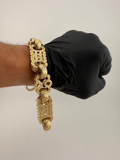 9ct Gold XL Stars & Bars Bracelet 10" (fits 9") 22mm 141.8g