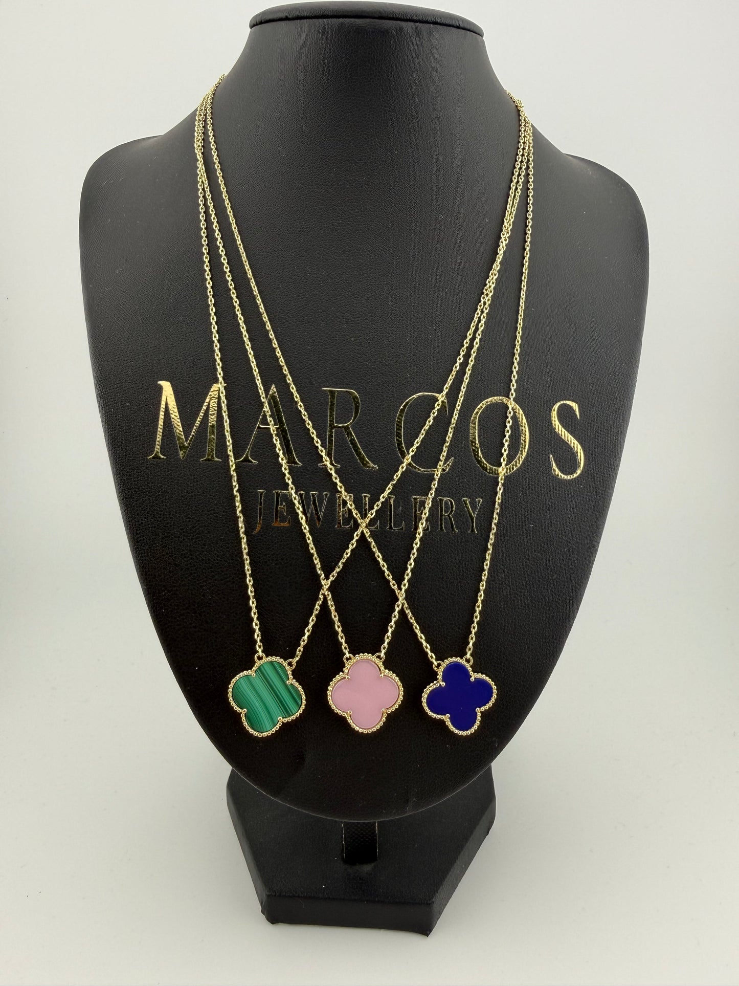 9ct Gold Clover Style Necklace 19.5" Blue