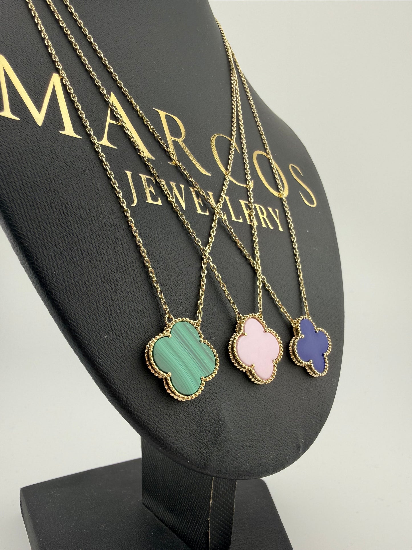 9ct Gold Clover Style Necklace 19.5" Blue