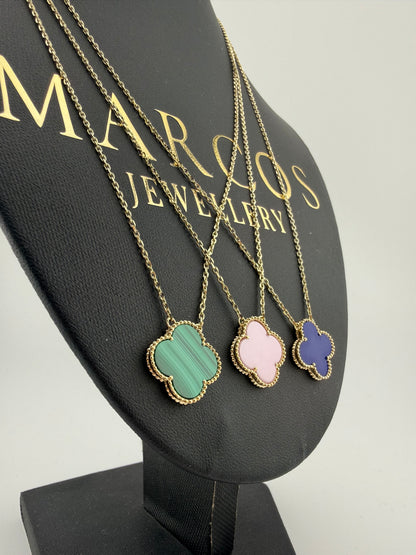 9ct Gold Clover Style Necklace 19.5" Blue