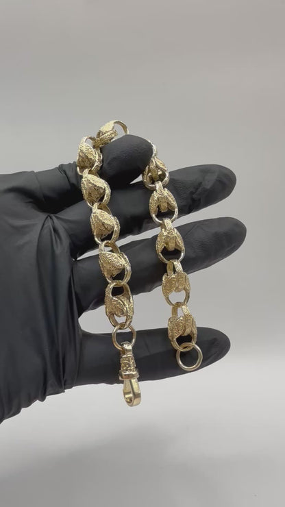 9ct Gold Tulip Bracelet 9" 11mm 34.4g