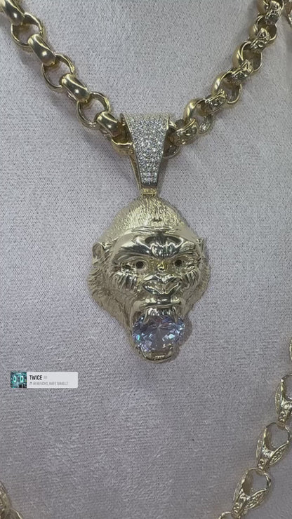 9ct Hollow Gold CZ Gorilla Pendant